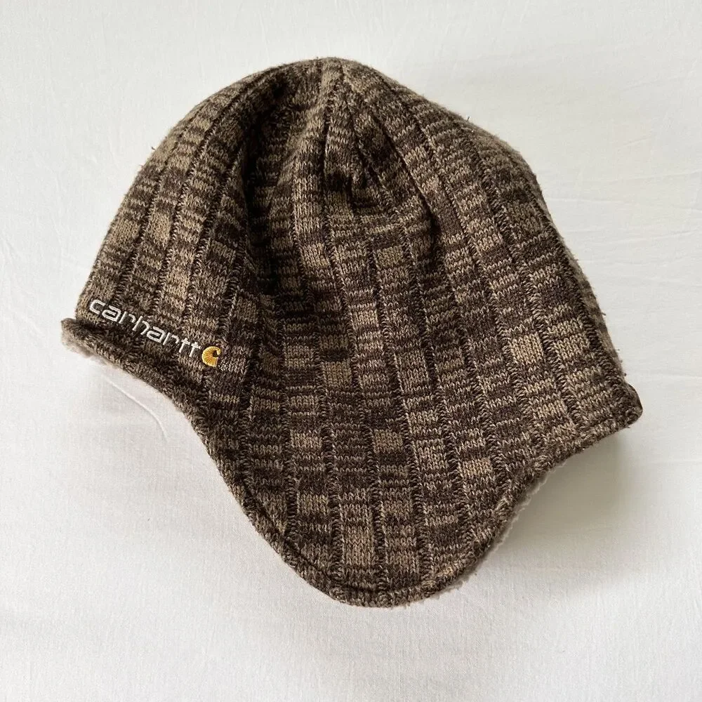 Carhartt Sherpa Lined Beanie Hat Brown Knit Winter Cap One Size Warm